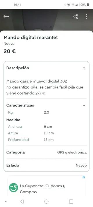 Mando digital Marantet. Mando garage nuevo