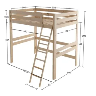 Cama alta madera 135x190