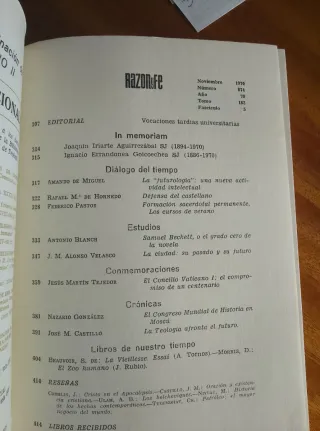 4 revistas Razón y Fe. Años 70