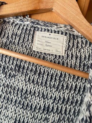 Chaqueta de punto de lana blanca y negra talla L