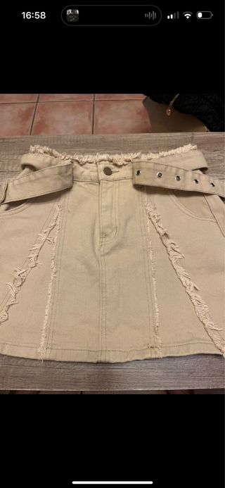 Falda vaquera beige mini talla S