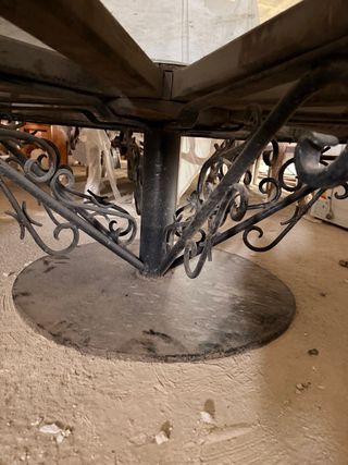 Mesa Rueda Antigua Cristal Base Hierro