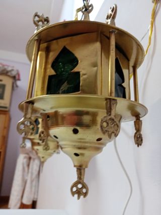 Coppia Lanterne Ottone Vetro Colorato