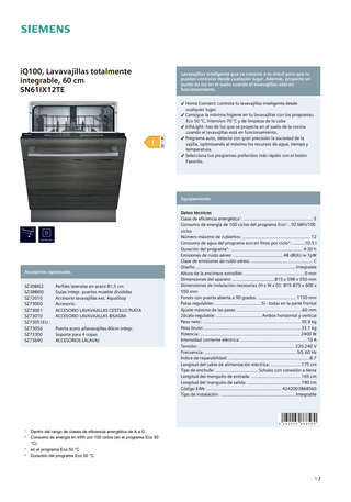 Lavavajillas Siemens SN61IX12TE Integrable