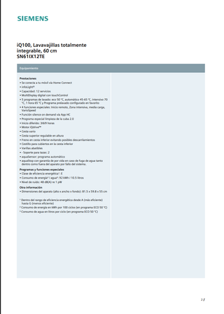Lavavajillas Siemens SN61IX12TE Integrable