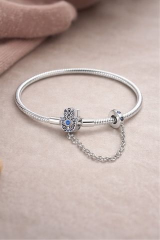 Pulsera Pandora Hamsa Ojo Azul Plata nueva