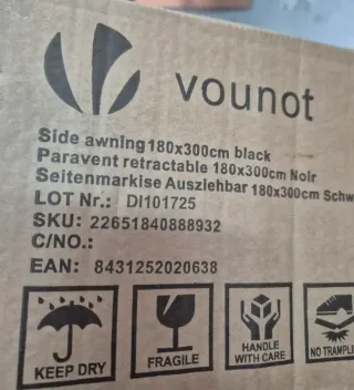 VOUNOT Toldo lateral retráctil 180x300 cm negro