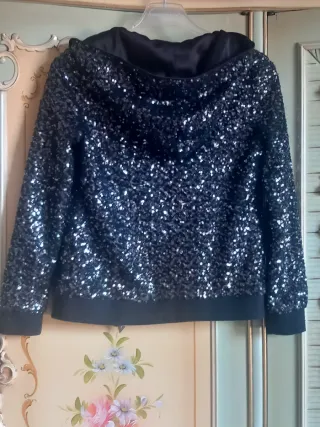 Felpa Guess bambina cappuccio paillettes nere