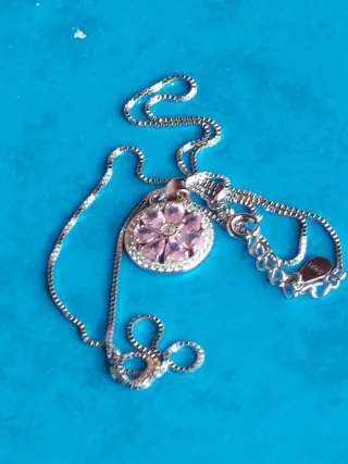 Colgante y Cadena Plata 925 Corazón Rosa