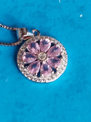 Colgante y Cadena Plata 925 Corazón Rosa