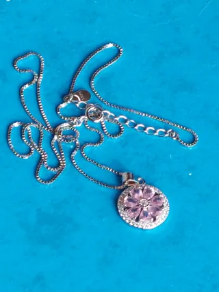 Colgante y Cadena Plata 925 Corazón Rosa