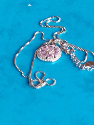 Colgante y Cadena Plata 925 Corazón Rosa