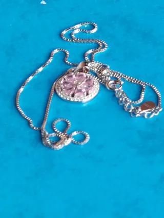 Colgante y Cadena Plata 925 Corazón Rosa