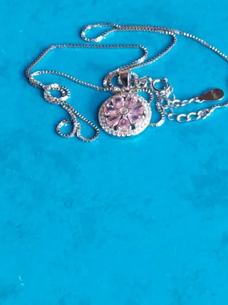 Colgante y Cadena Plata 925 Corazón Rosa