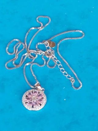 Colgante y Cadena Plata 925 Corazón Rosa