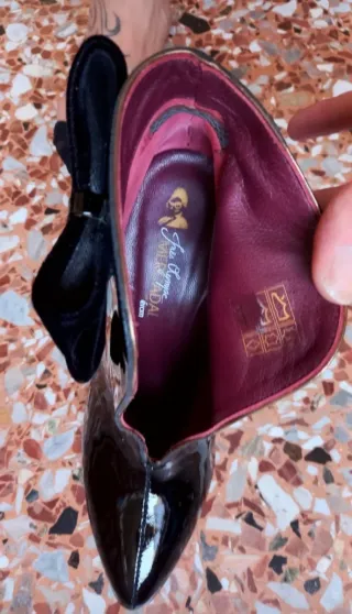 Stivaletti Donna Vera Pelle di Vernice Nera Tg 38