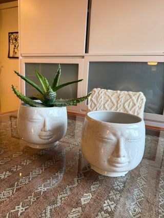 Maceta de cerámica con cara