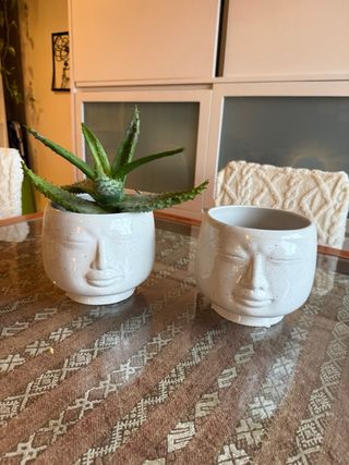 Maceta de cerámica con cara