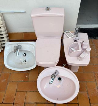 Conjunto Roca WC, Bidet y Lavabo Rosa