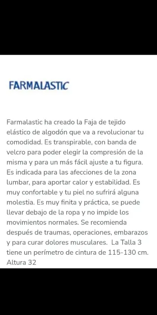 Faja Lumbar Farmalastic Talla Única Beige
