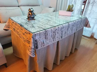 Mesa camilla de madera con cristal. Rebajada.