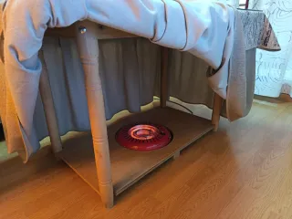 Mesa camilla de madera con cristal. Rebajada.