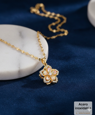 Collar Acero Inoxidable Baño Oro Flor