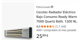 Cecotec Radiador Eléctrico Bajo Consumo