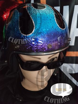 Casco black flames Blu/Viola XL