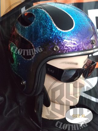 Casco black flames Blu/Viola XL
