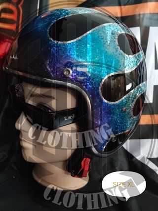 Casco black flames Blu/Viola XL