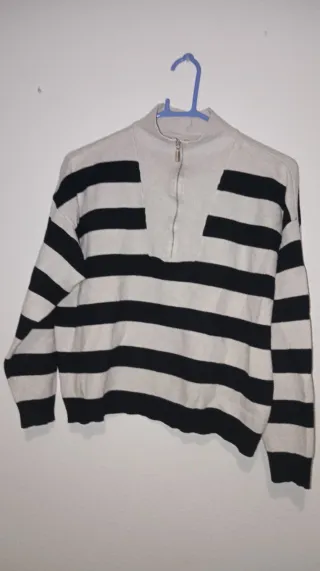 Jersey rayas cremallera blanco y negro
