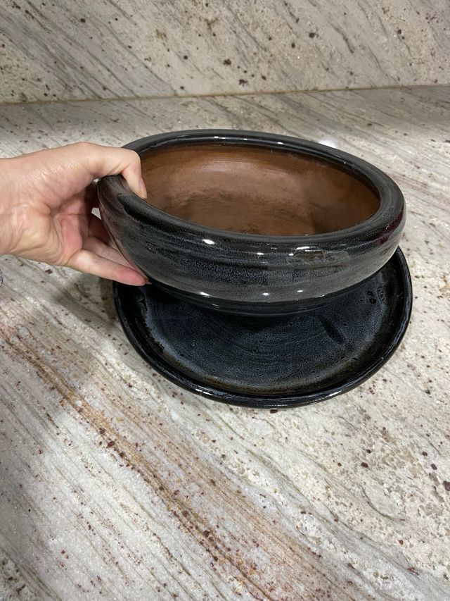 Tiesto y plato Bonsái Cerámica azulon