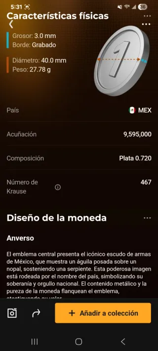 Moneda México 5 Pesos 1952 Plata