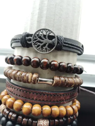 16 Pulseras Cuero y Cuentas