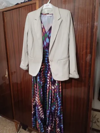 Vestido y americana beige/multicolor