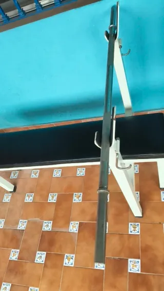 Banco de pesas incluido una mancuerna grande.