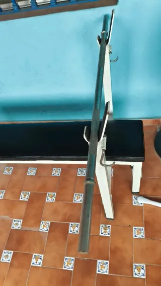 Banco de pesas incluido una mancuerna grande.