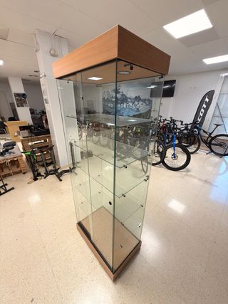 Estantería de cristal y madera con luz