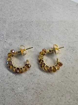 Pendientes Aro Bisutería Dorada Piedras Multicolor