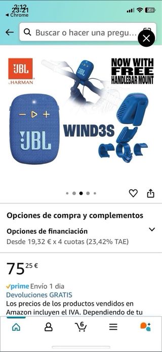 Altavoz JBL Wind 3S Bluetooth V5.0 2 unidades 55