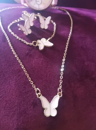 Conjunto Joyas Mariposa y Reloj Rosa