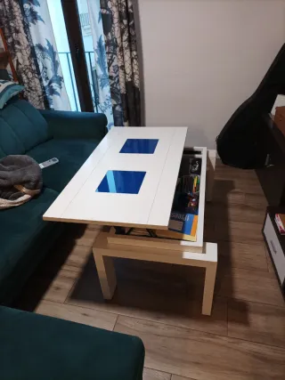 Mesa centro doble altura madera y cristal