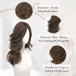 Peluca Larga Ondulada Castaña Reflejos