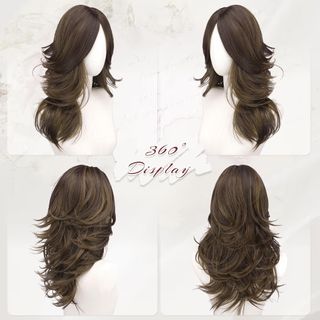 Peluca Larga Ondulada Castaña Reflejos