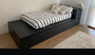 Cama juvenil negra con almacenaje