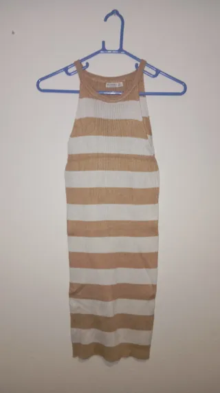 Vestido de rayas marrón y blanco