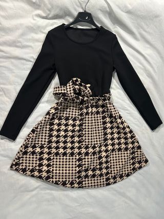 Abito con cintura fantasia pied-de-poule - Taglia