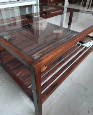 Mesa Centro Banak Colonial Madera y Cristal