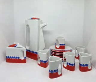 Juego café vintage porcelana rojo y blanco